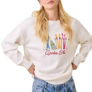 NEW MAIN STRIP embroidered apres ski sweater knit top in white